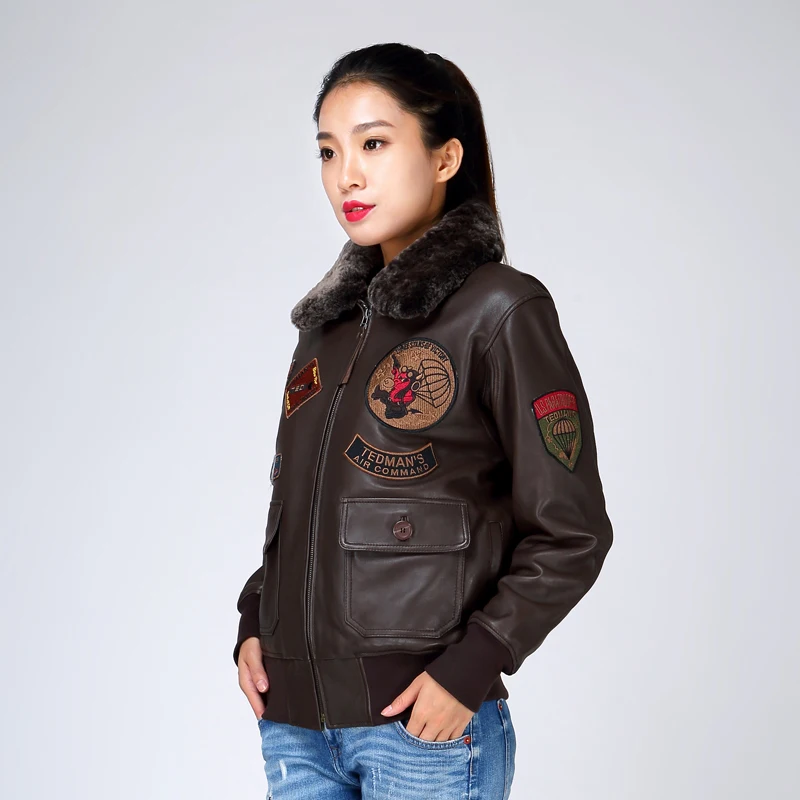 Мужская зимняя куртка пилот из натуральной овечьей кожи с шерстяным