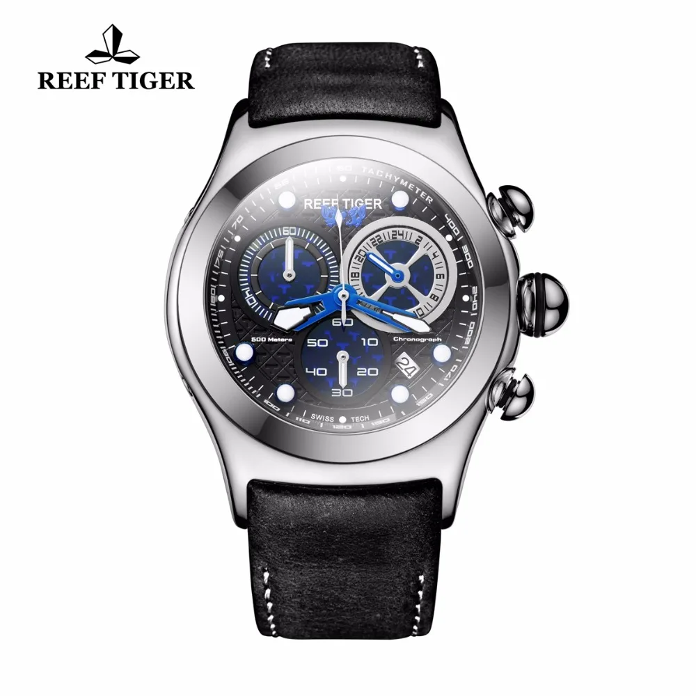2018 New Reef Tiger/RT Quartz Sport Watches Blue Skeleton Dial Genuine Leather Strap Chronograph Mens Watches RGA782 2018 New Reef Tiger/RT Quartz Sport Watches Blue Skeleton Dial Genuine Leather Strap Chronograph Mens Watches RGA782