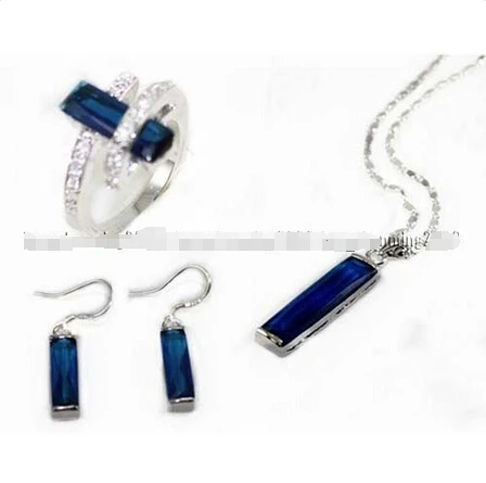 

shipping New style Natural noble jewelry>>>>Pretty Blue sapphire Pendant Necklace Earring Ring Set n02