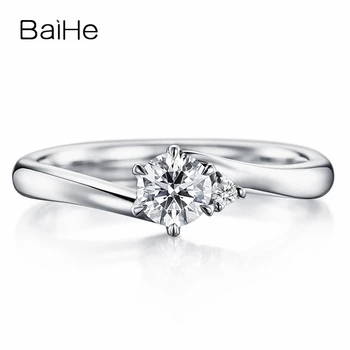 

BAIHE Solid 10K White Gold(AU417) About 0.25ct Certified Round Moissanite Engagement Wedding Women Trendy Fine Jewelry Gift Ring