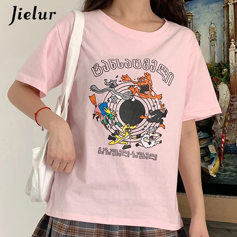 Jielur Ulzzang футболки женские смешной мультяшный принт шикарно простая футболка