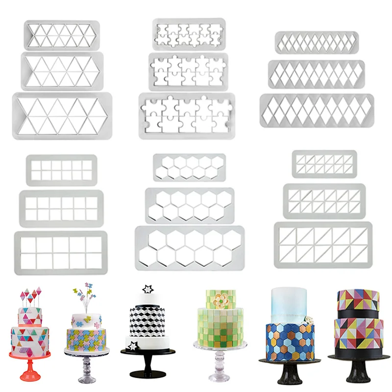 

3pcs Square Geometric Cutters Fondant Cookie Cutter Geometry Cake Mold Fondant Mold Cake Decorating Tools Baking 6 Designs