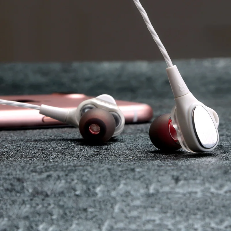 RUKZ ER2 двойной динамический привод динамик HiFi наушники с микрофоном для IPhone XiaoMi