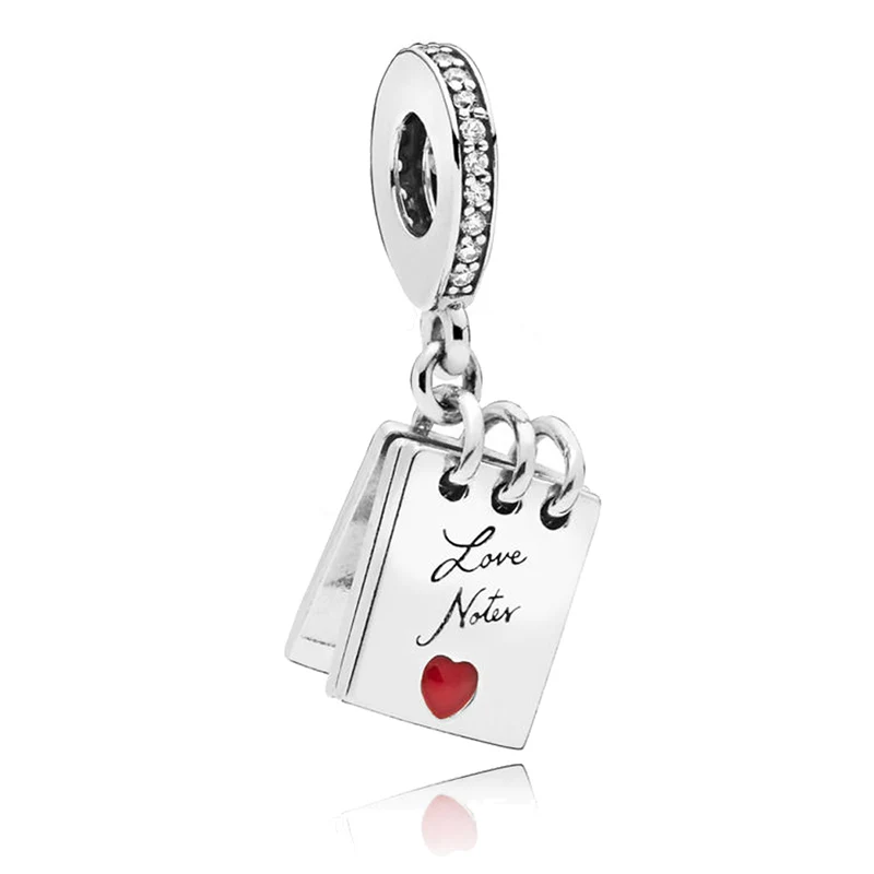 

925 Sterling Silver Love Notes Charms fit Pandora Charms Silver 925 Original Bracelet CZ & Crimson Beads for Jewelry Making