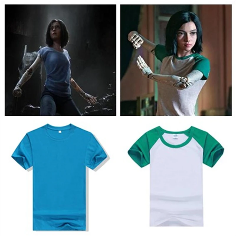 

ZSQH Alitas T-shirt costumes cosplay bule and green Cotton polyester fiber Short sleeve Battles Angel T-shirt clothes WOMEN