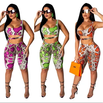 

2019 hot selling womens Sleeveless Printed vest harness casual suit Short top +Knee Length pants 3 colors suit for women