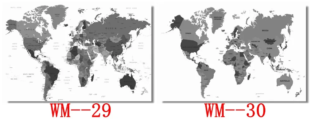 Пользовательские холст Наклейки на стены черный и белый карта мира Плакат карта мира обои для гостиной стены стикеры украшения офиса#0628