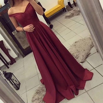 

Evening Dress Long 2019 New Sexy Wine Red Elegant Satin V Neck Prom Party Dresses Evening Gown Abendkleider Abiye Robe De Soiree