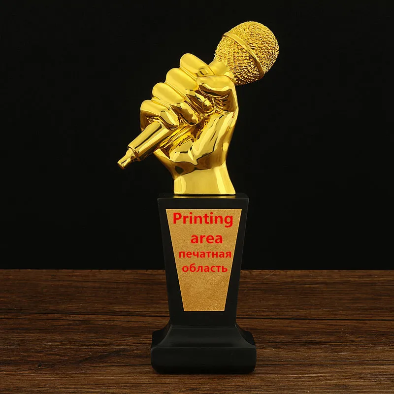 

Resin Gold Microphone Trophy good sound Height22cm Decoration Crafts Singing contest Ornament Golden Award Souvenir Customizable