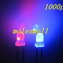 1000 шт 3 мм Dual Bi Цвет Полар-флиса изменение рассеянный красный/синий светодиод рассеянного светодиоды 2-контактный Led Большой/широкоугольный светодиод