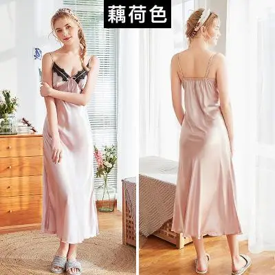 Женское шелковое платье для сна, пижамы, шелковые женские ночные платья, атласные пижамы 9717 - Цвет: Champagne
