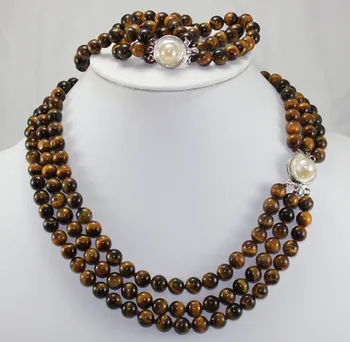 

Hot sell free shipping ~~ wholesale tiger eye stone 17" brecelet & 20" necklace jewelry set