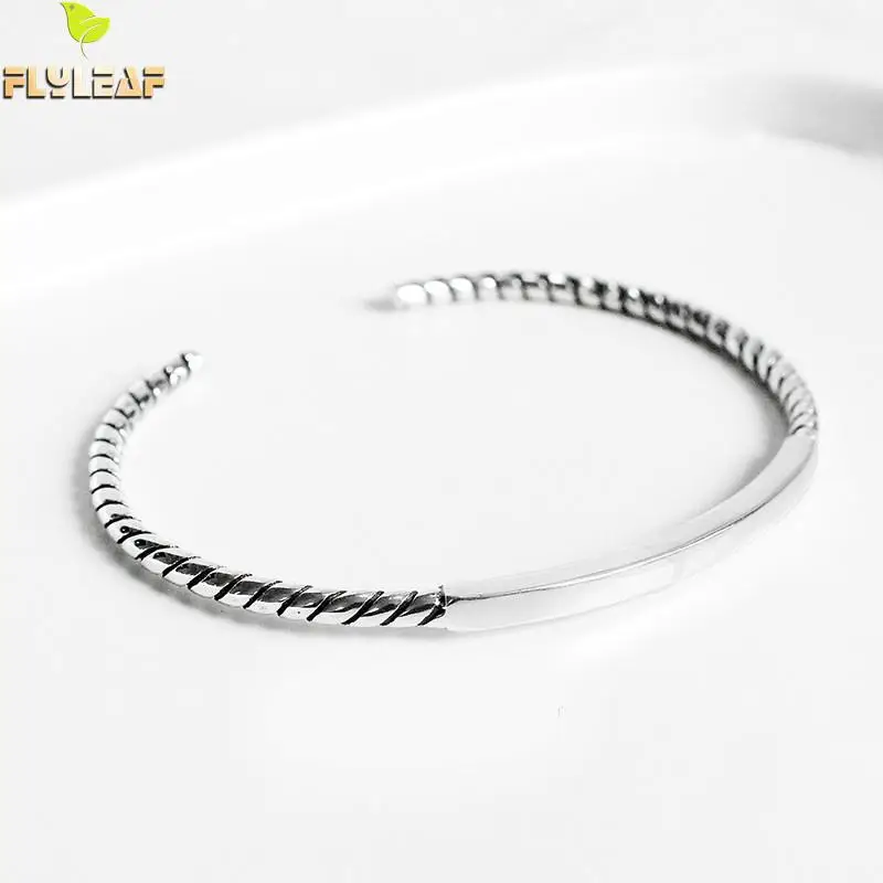 

Flyleaf Twist Vintage Real 925 Sterling Silver Cuff Bracelet For Women Fine Jewelry Bracelets & Bangles Wholesale High Quality