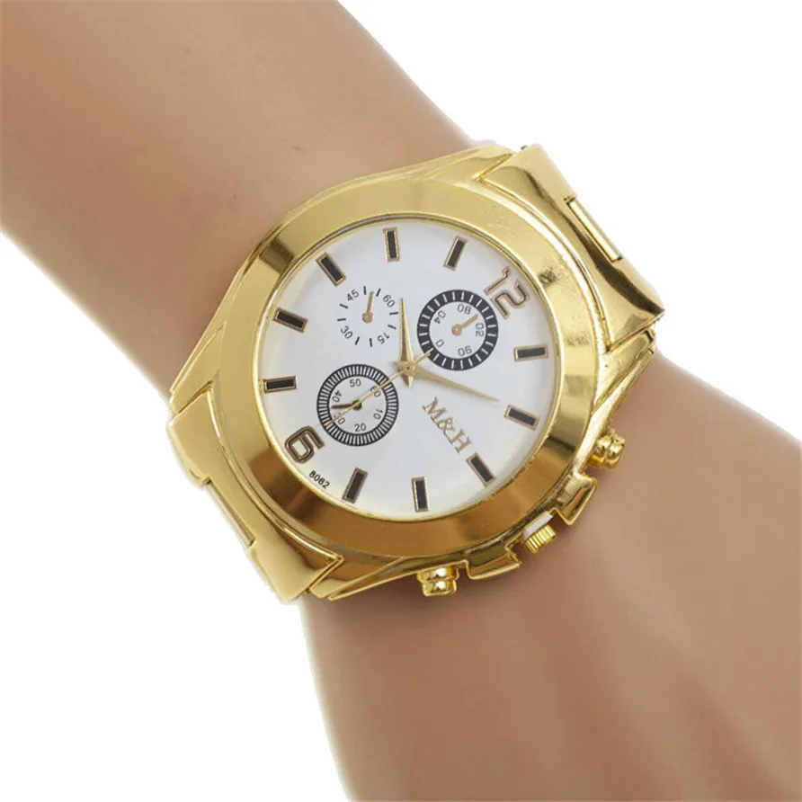 

Hot Unique Stainless Steel Sport Quartz Wrist Hour Gold Bracelet Big Dial Watch Drop Shipping F15