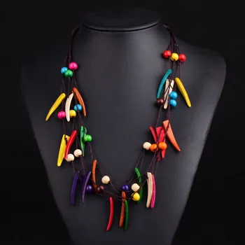 

Wholesale Lots New Bohemian Ethnic Wood Coconut Charms Chili Necklace Women Colorful Geometric 3 Multilayer Knitted Necklaces