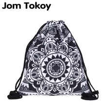 Модный женский черный рюкзак на шнурке с изображением мандалы, дорожная мягкая сумка с 3D-принтом, женские сумки на шнурке Mochila