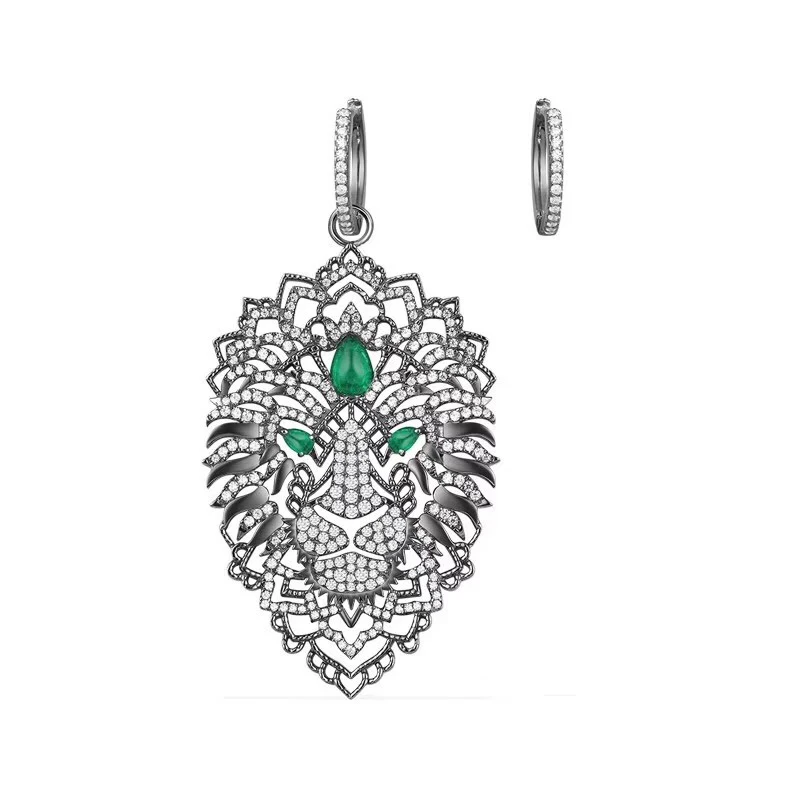 

Local focal Lion head pendant with asymmetrical fashion hoop earrings