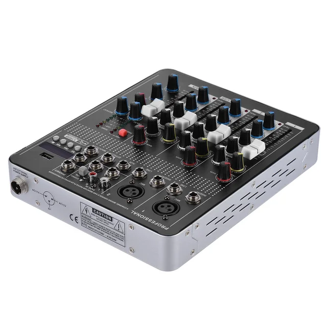 Professional 4 Channel Mic Line Audio Mixer Mixing Console with USB Interface and EFF send