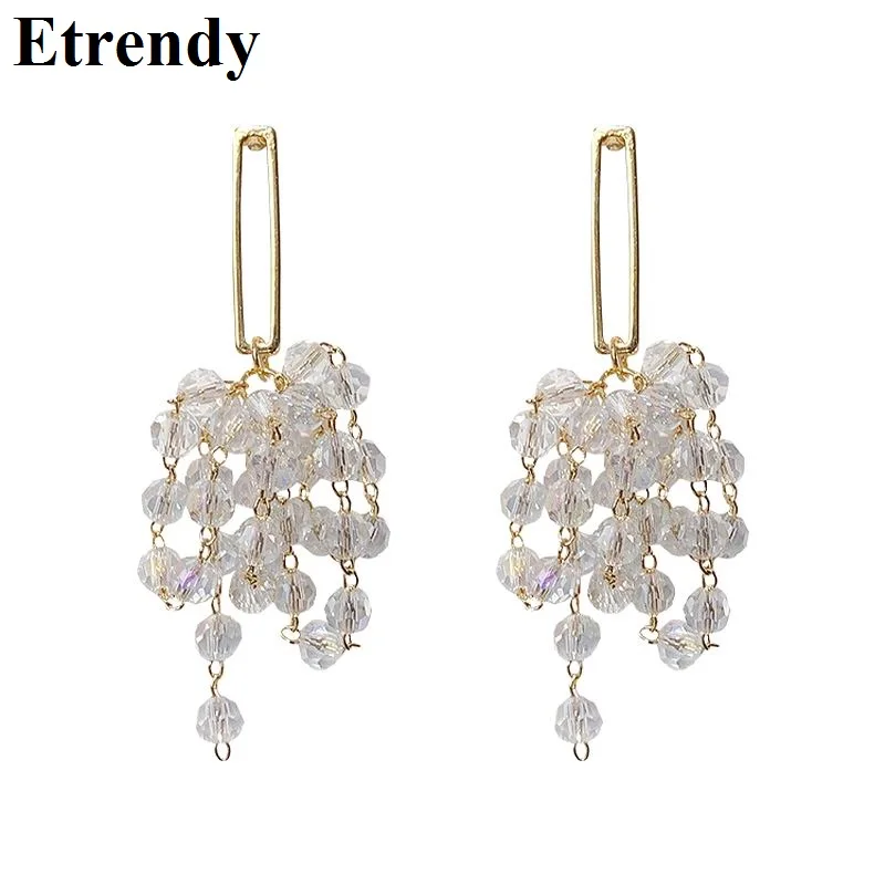 

Korean Elegant Crystal Beads Tassel Long Drop Earrings For Women Clear Handmade 2019 New Earrings Jewelry