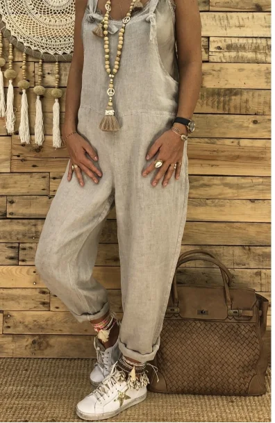 Women jumpsuits leisure big yards ramie cotton conjoined overalls Women jumpsuits leisure big yards ramie cotton conjoined overalls