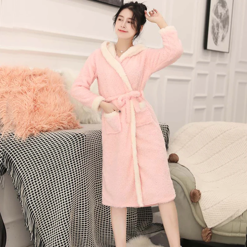 Womens Hooded Fleece Robes Plush Comfy Soft Warm Cute Cat Bathrobes Cartoon Sheep Bath Robe Soft Kimono Spa Bathrobe For Women