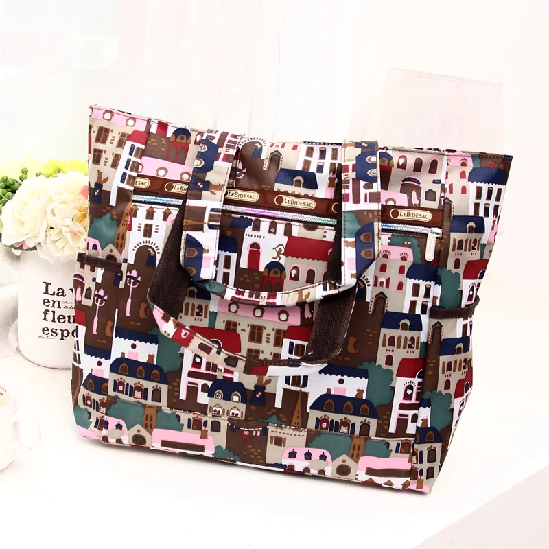 Corea 2016 nueva primavera ocasionales bolsas de hombro moda patrón de nylon de gran capacidad bolsos