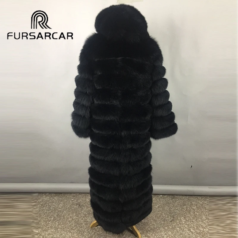 FURSARCAR Роскошные 130 см длинная шуба из натурального Лисьего меха Женские модные