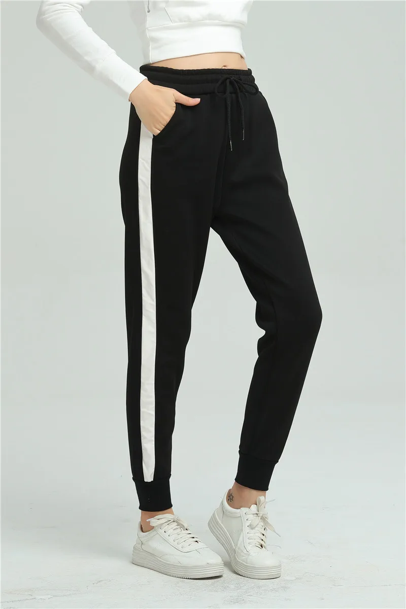 WKOUD женские штаны с боковыми полосками, весенние свободные шаровары длиной до щиколотки, черные с белыми, женская повседневная одежда P8095
