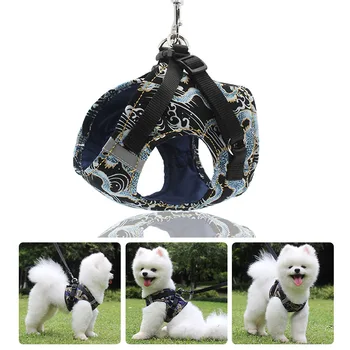 

Chinese Dragon Print Dog Harness Vest Reflective No Pull Dog Harness for Large Medium Small Dogs Nylon Harnesses and Leash Set