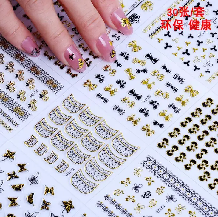 24/30pcs жидкость для Стикеры s 3D Nail Art Наклейки на клею, Стикеры Star/Ювелирные изделия/геометрический дизайн ногтей Стикеры слайдер Фольга