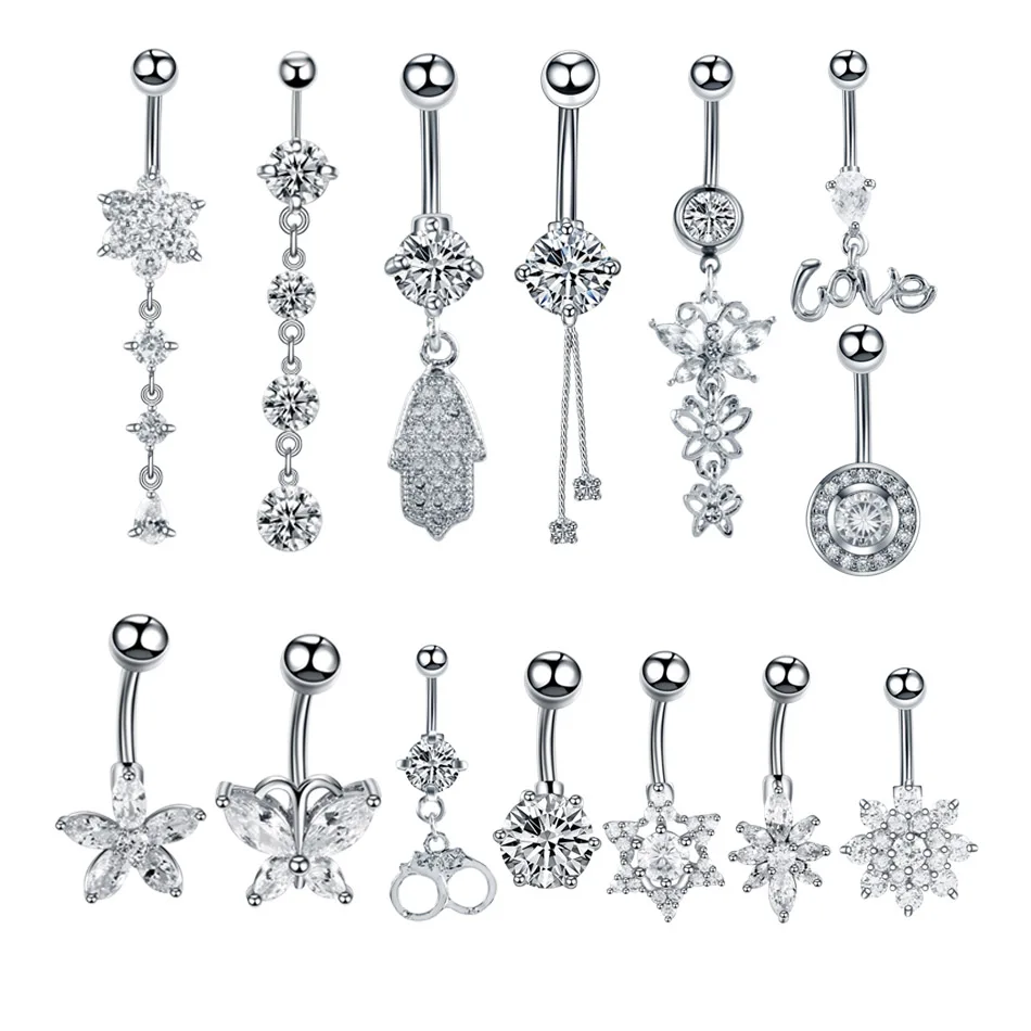 1PC Stainless Steel Crystal Dangle Belly Button Ring Navel Piercing Gem