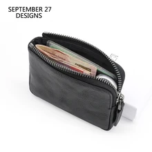 Mini Wallets Women First Layer Cow Leather Men Coin Purses Vintage Small Change Purse Coin Pouch Credit Card Wallet Money Bag