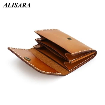 

Alisara Credit Card Wallets Genuine Leather Vintage Business Card Small Coin Purses Top Cow ID Wallet Retro Mini Card Package