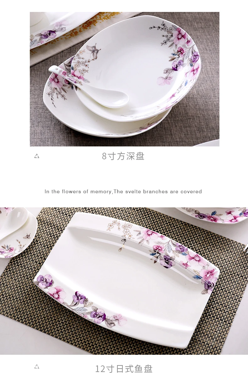 Бытовой китайский костяного фарфора комплект посуды, чаша пластина в Корейском стиле керамика porselen yemek takimlaru Комплектная посуда столовая посуда