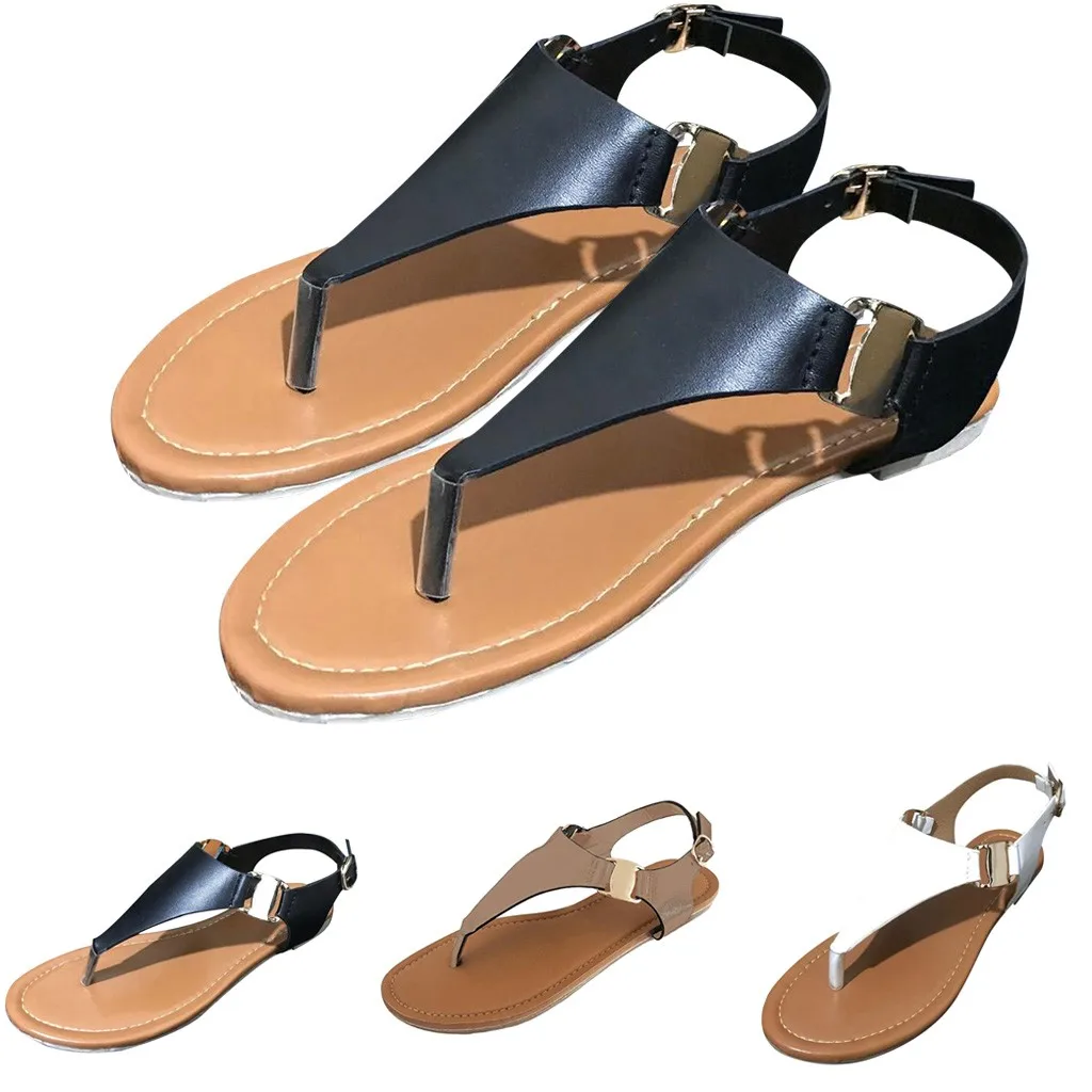 

MUQGEW Vintage Women's Sandals Roman Shoes Open Toe Thong Sandals Summer Flip Flop Ankle Strap Flat Casual Shoes Slippers Lady