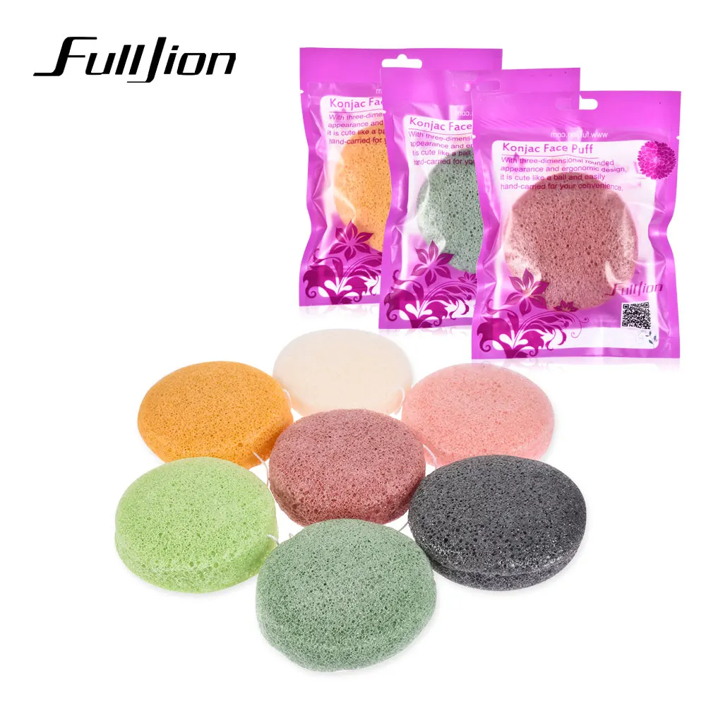 Fulljion 1pcs Konjac Cosmetic Puff Round Shape Face Wash Natural Facial Cleanser Plant Cotton Bamboo Charcoal Wet Sponge Makeup