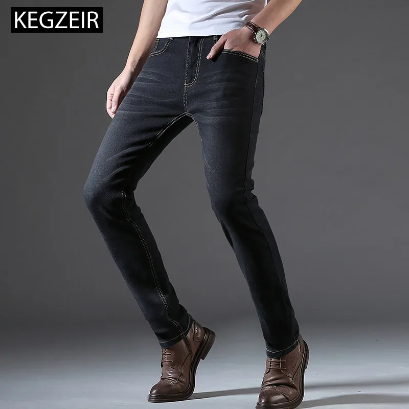 

KEGZEIR 2019 New Winter Fashion Denim Jeans Men Business Casual Jeans Trousers Men Brand Straight jean Slim Homme High Quality