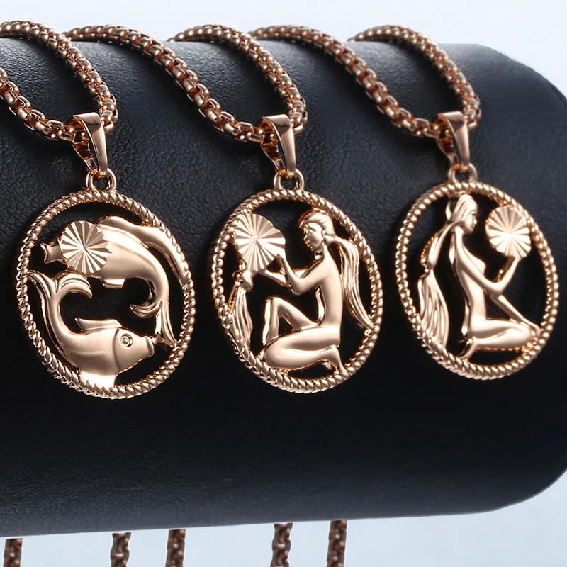 Знак зодиака 12 Созвездие Подвеска Ожерелье для женщин и мужчин 585 розовое золото женское s ожерелье Мужская s цепь подарок модное ювелирное изделие GPM21