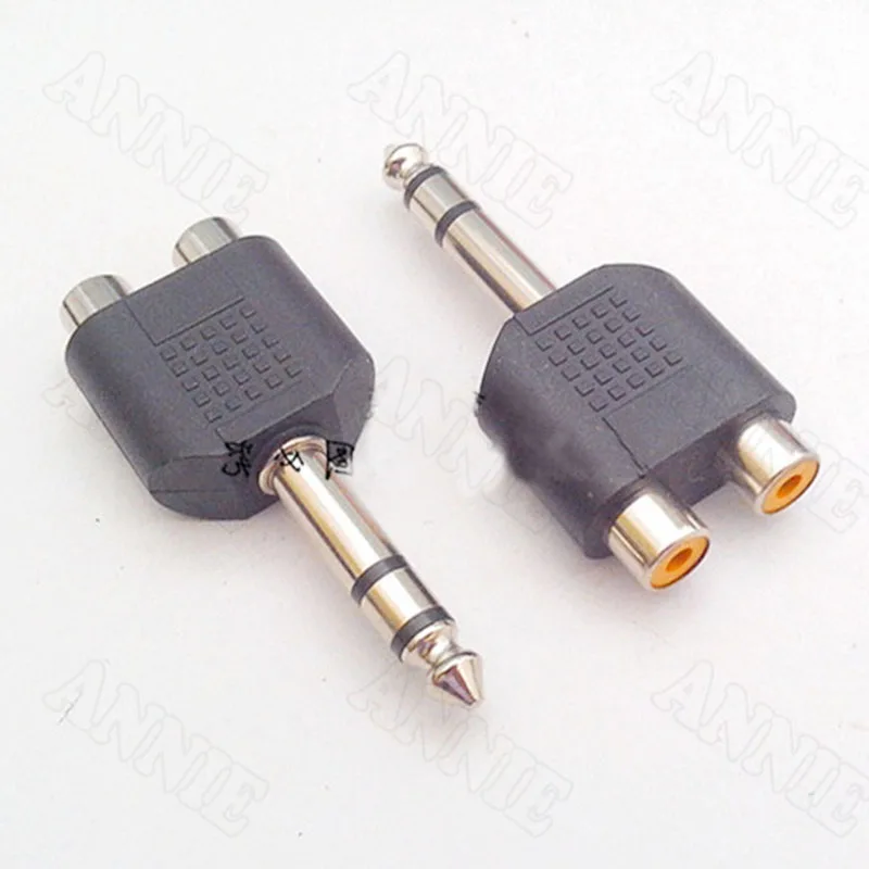 50pcs/lot 6.35 Double Track Male To RCA Female Adaptor 6.5 to AV Changeover Socket One-to-two | Обустройство дома