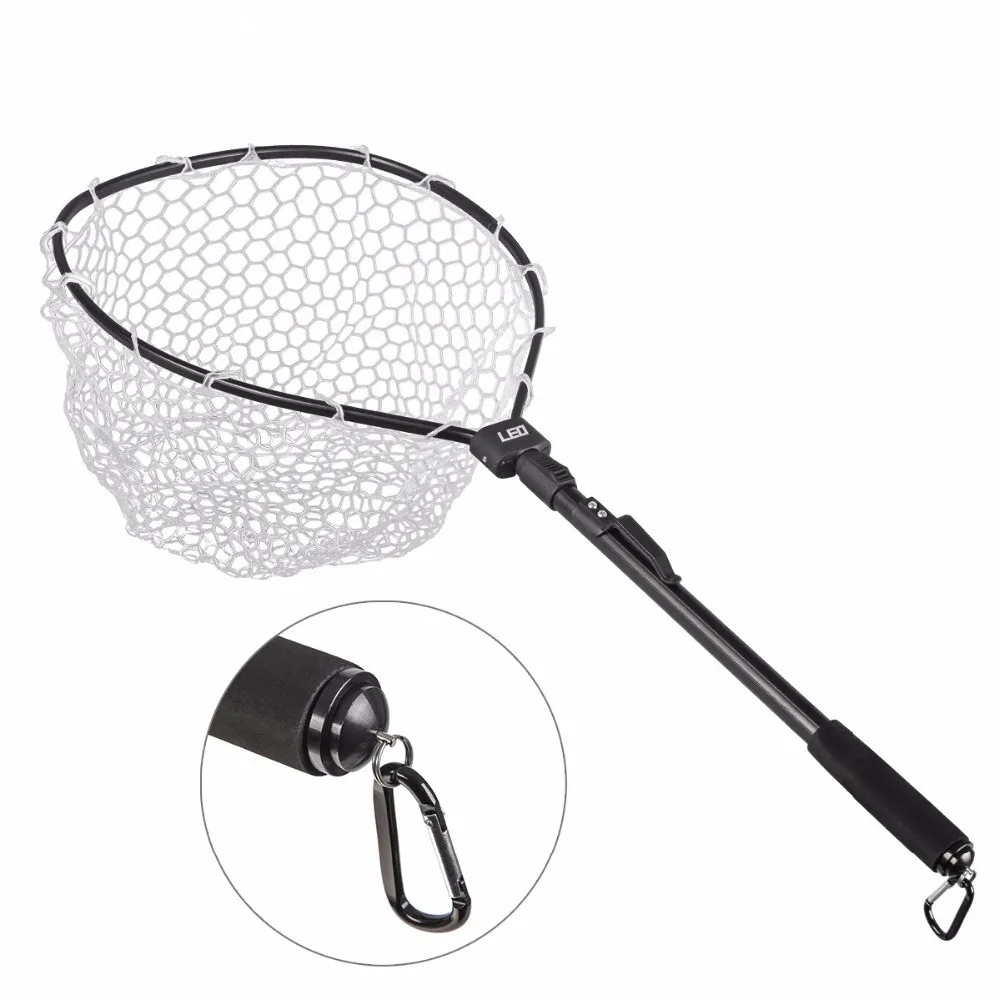 

Aluminum Alloy Pole Retractable Rubber Fishing Net Telescoping Foldable Landing Rubber Net for Fly Fishing Network
