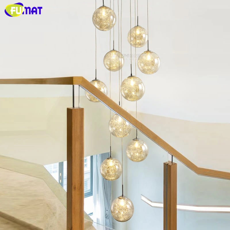 Photo inspiration: Picture Idea: Fumat Glass Ball Chandelier Spiral Staircase Villa Ceiling Lamps Led