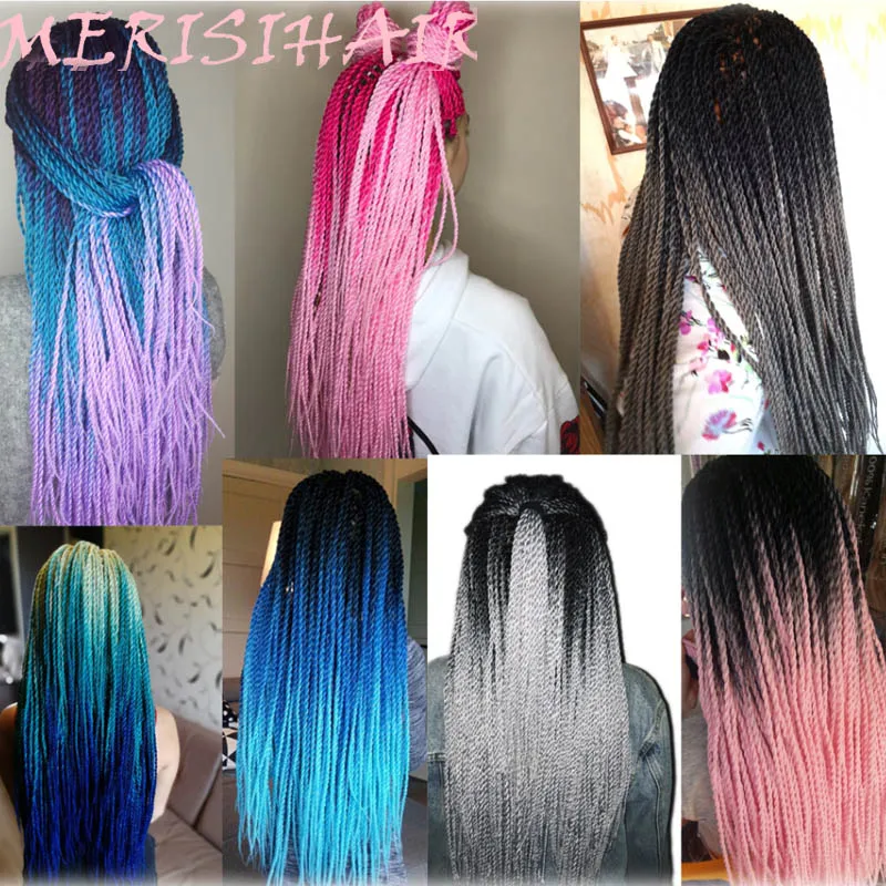 MERISIHAIR Ombre Сенегальские крученые волосы на крючках косички 24 дюйма 30 корней/упаковка синтетические плетеные волосы для женщин серые, синие, розовые, бро