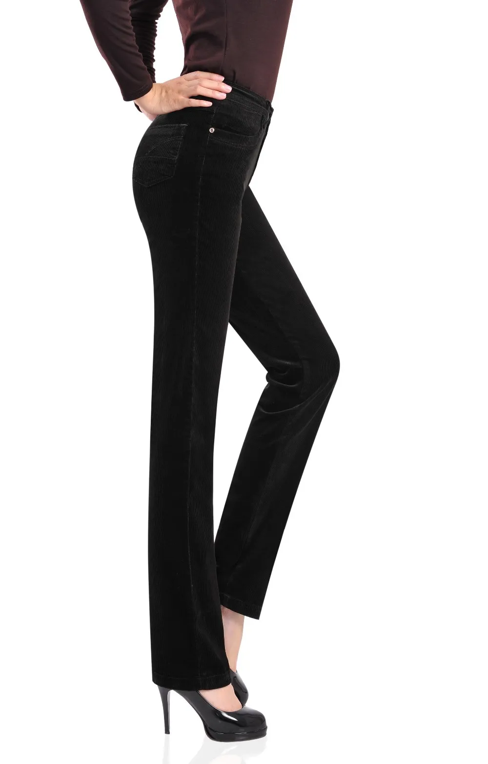 Женские осенние вельветовые прямые брюки, женские брюки с высокой талией, деловые повседневные брюки яркого цвета размера плюс, Размер 27-38