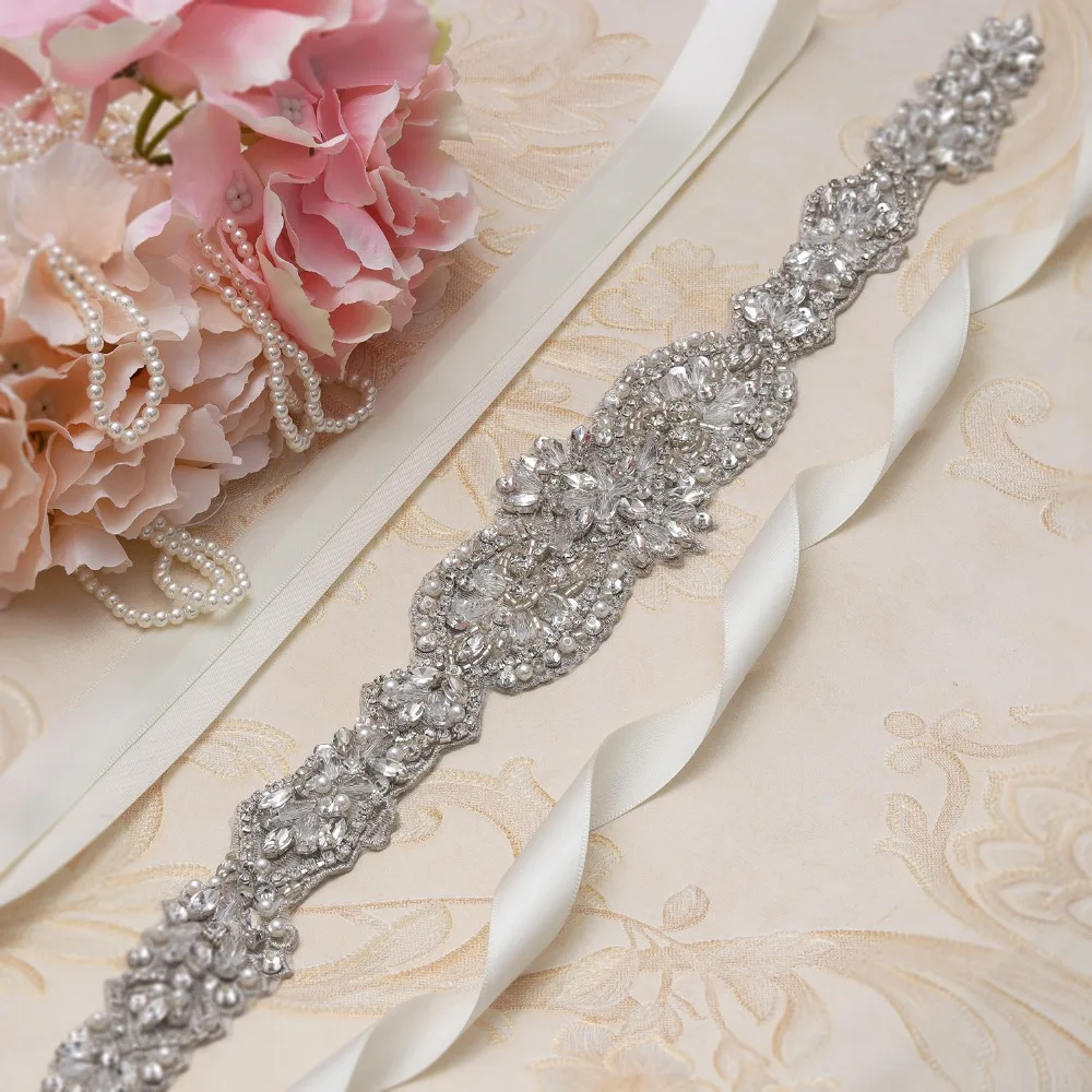 yanstar Silver Rhinestones Wedding Belt Hand Beaded Bridal Crystal Pearls Sash For Dresses XY864 | Свадьбы и торжества