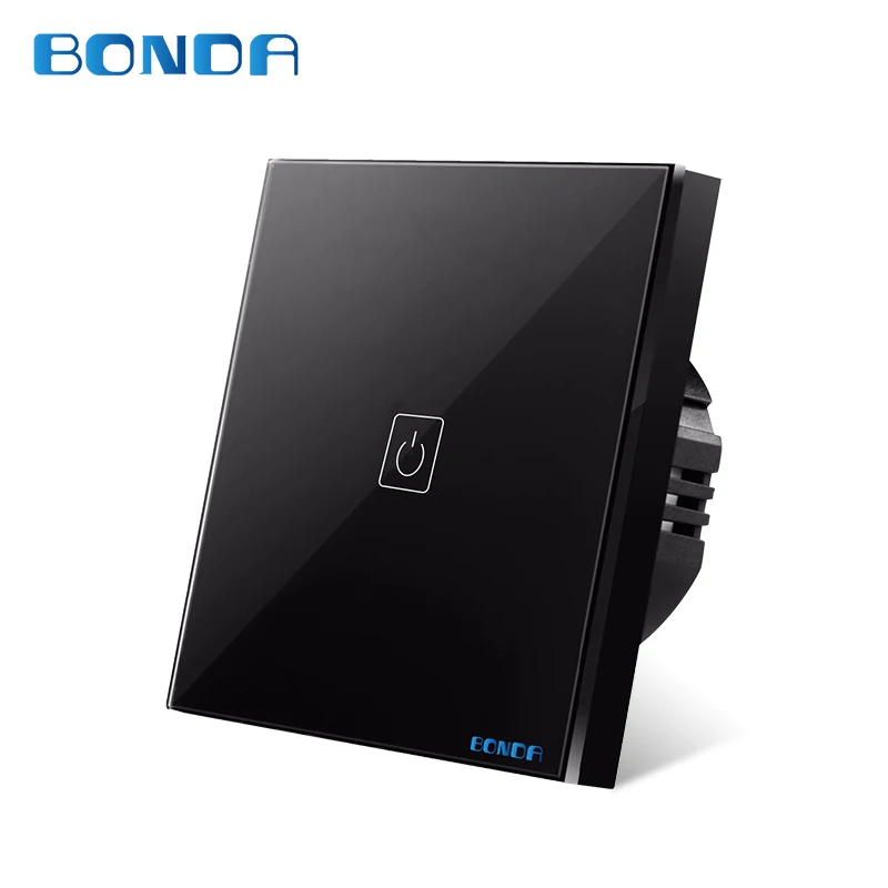BONDA European standard touch wall switch tempered crystal glass panel sensor, touch screen, wall light switch AC110-220V