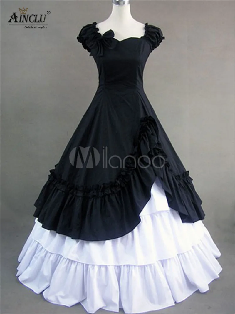 

Ainclu Clearance Sale!! Women's Vintage Lolita Dresses Costume Victorian Black Cotton Ruffle Retro Maxi Dress for Halloween