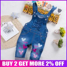 BibiCola/ г. штаны для маленьких девочек, одежда для малышей, комбинезоны с принтом бабочки, Повседневная джинсовая одежда с бантом для девочек, новая одежда, штаны для малышей