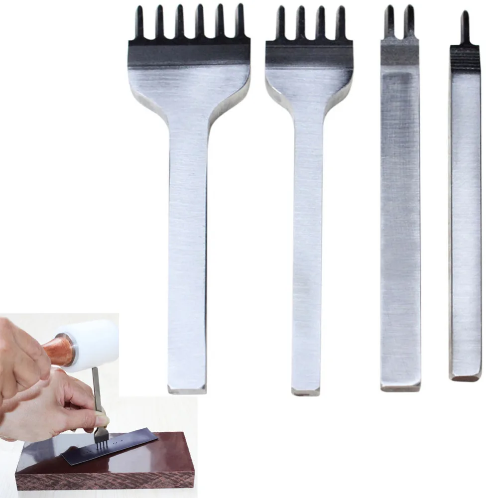 

4Pcs/lot DIY Leathercraft Tools 4mm Leather Hole Punches Stitching Punch Tool 1+2+4+6 Prong Tools for Leather Belt