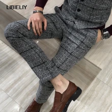 Зимний толстый костюм обтягивающие мужские брюки подходят модные клетчатые платья Брюки Плюс Размер Мужская рубашка в полоску мужские брюки для вечеринок 5XL-M Pop