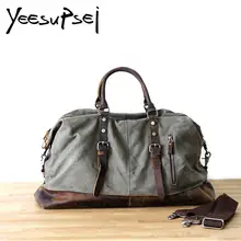 YeeSupSei холщовые кожаные мужские дорожные сумки для переноски багажа мужские даффл сумки Дорожная сумка большой вместимости выходные Сумки на ночь